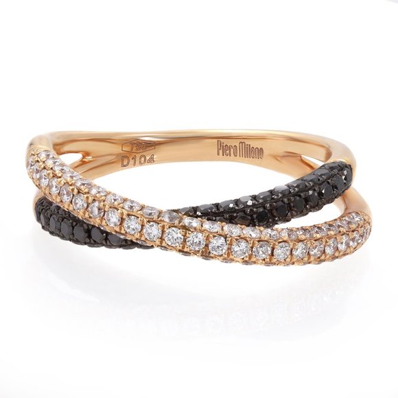 Piero Milano White & Black Diamond Crossover Ring 18k Rose Gold 1.04cttw Size 8 - Picture 3 of 6